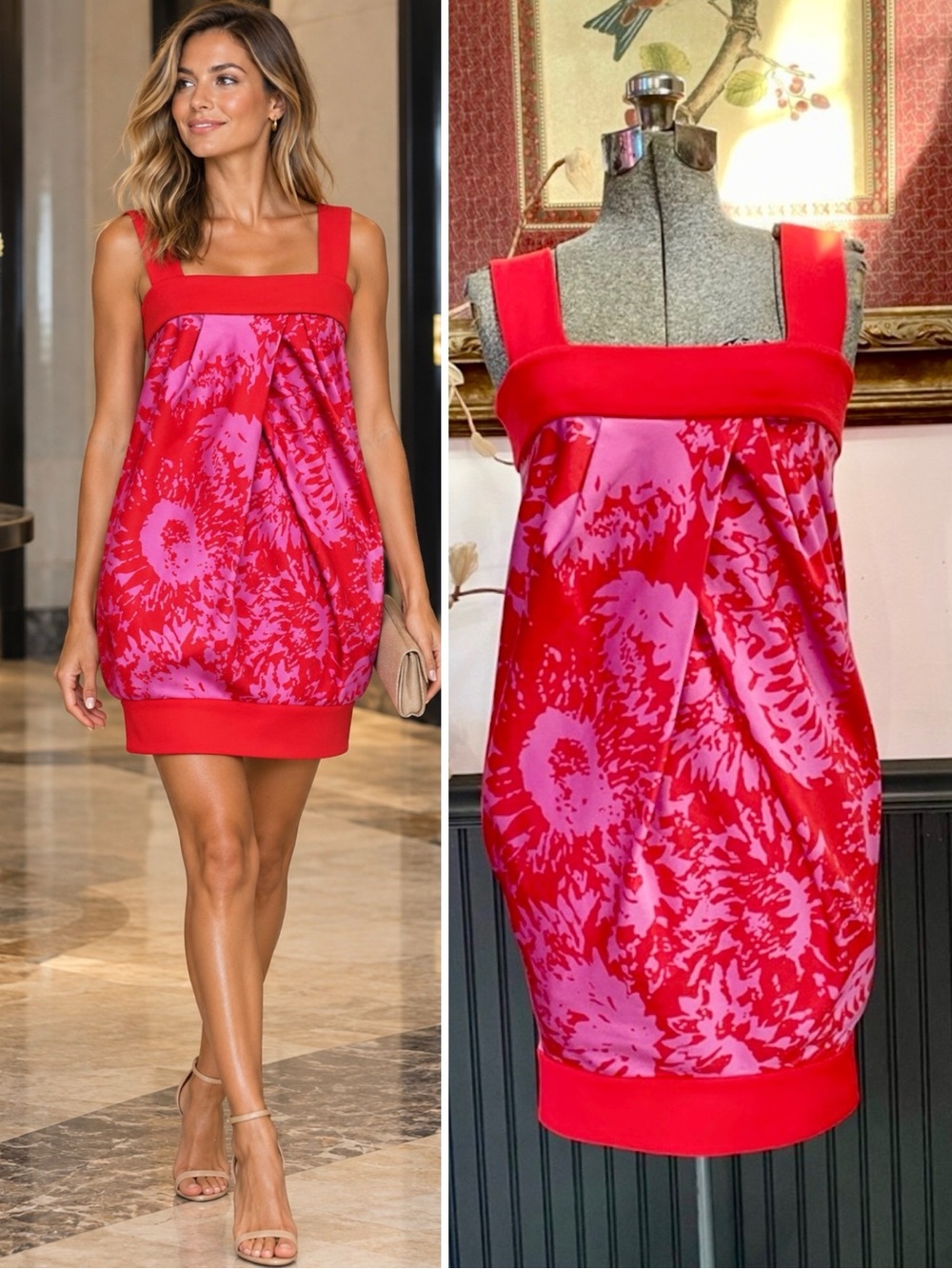 Diane von Furstenberg Payne Silk Blend Floral Bubble Mini Dress Pink Red Sz 0 🧡🎀